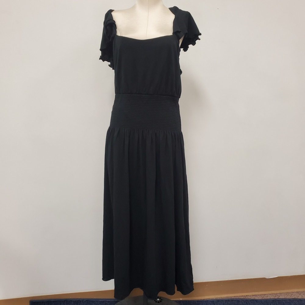 Nation Ltd Anthropologie Black Maxi Dress Size XL Cap Sleeve Witchy Whimsigoth